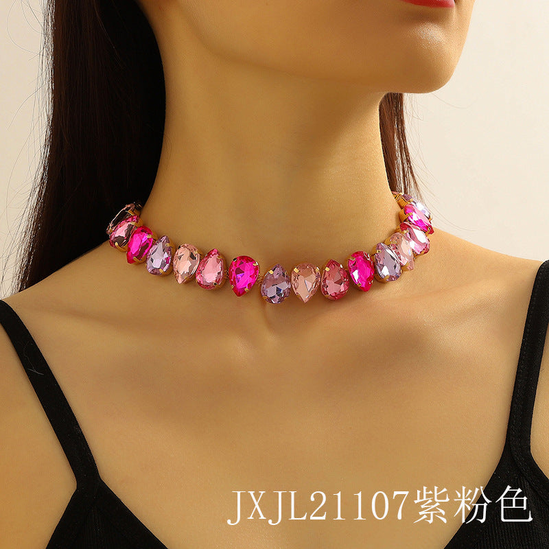 Wholesale Multilayer Colorful Water Drop Crystal Necklaces